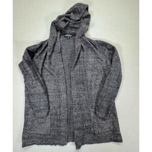 Barefoot Dreams CozyChic Lite Hooded Cardigan Womens 1X Gray Open Front Sweater